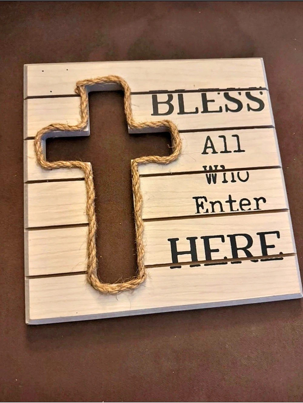 Cross Wall Decor Sign Brown & White